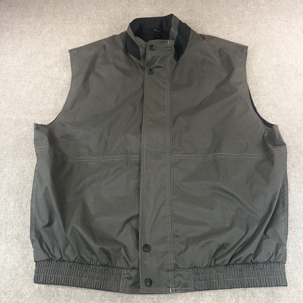 Haley Golf Vest Mens Medium Olive Green Houndstooth FullZip Mesh Lined Mock Neck
